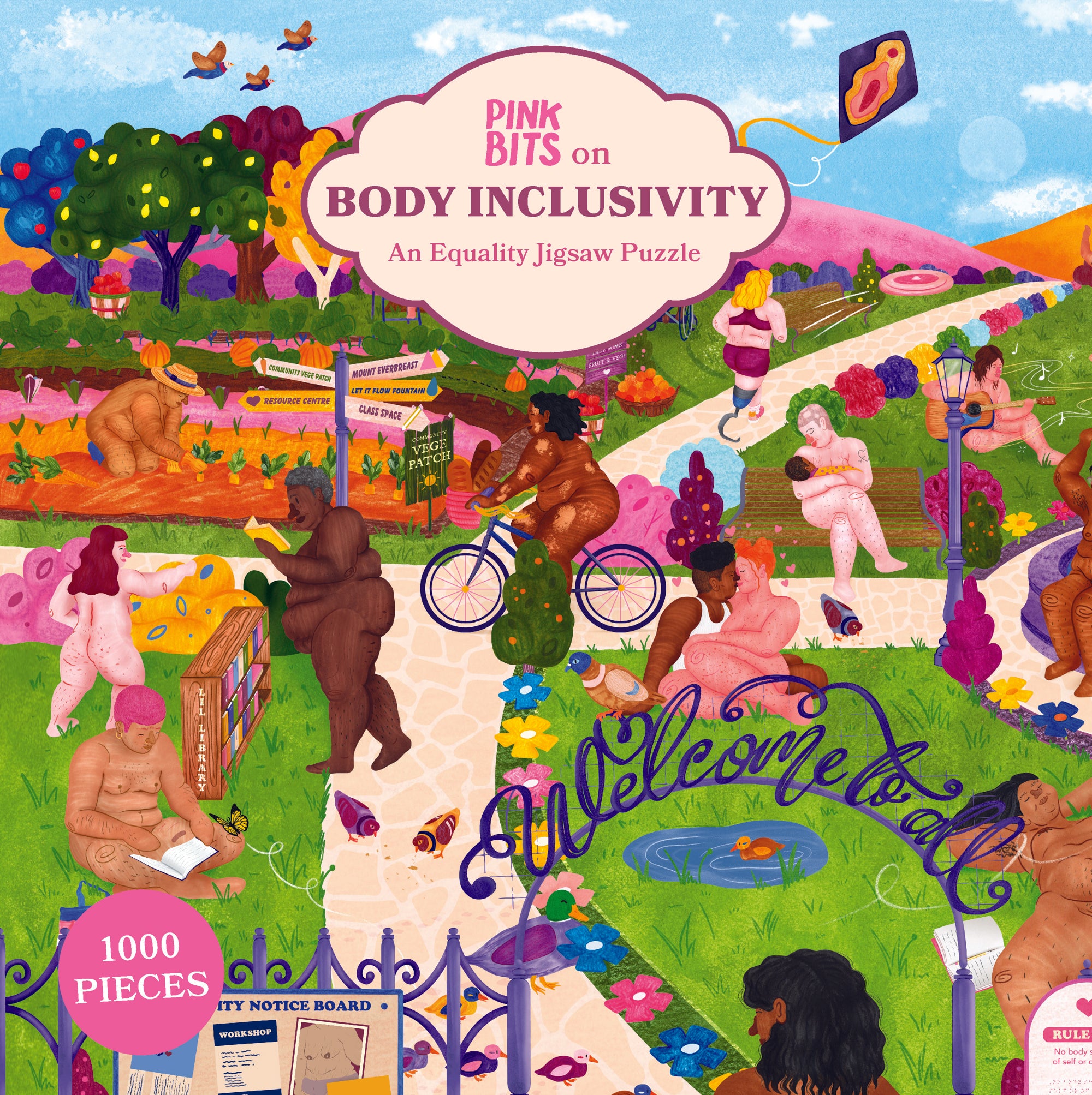 Puzzle of various people with different body shapes in the park