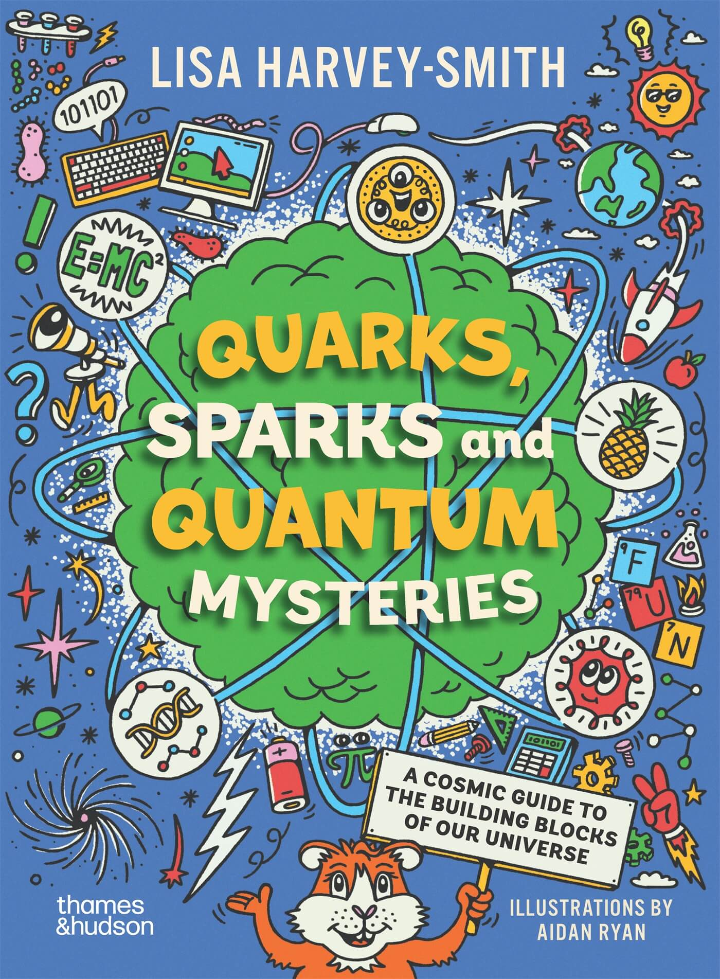 book cover featuring illustrations relating to quantum physics