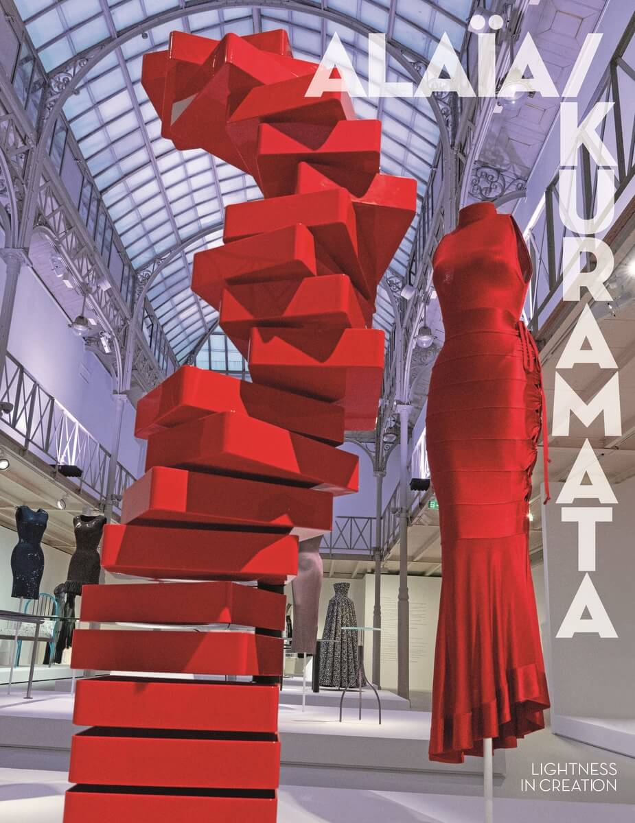 book cover featuring a large, abstract, red sculpture and dress in an indoor setting