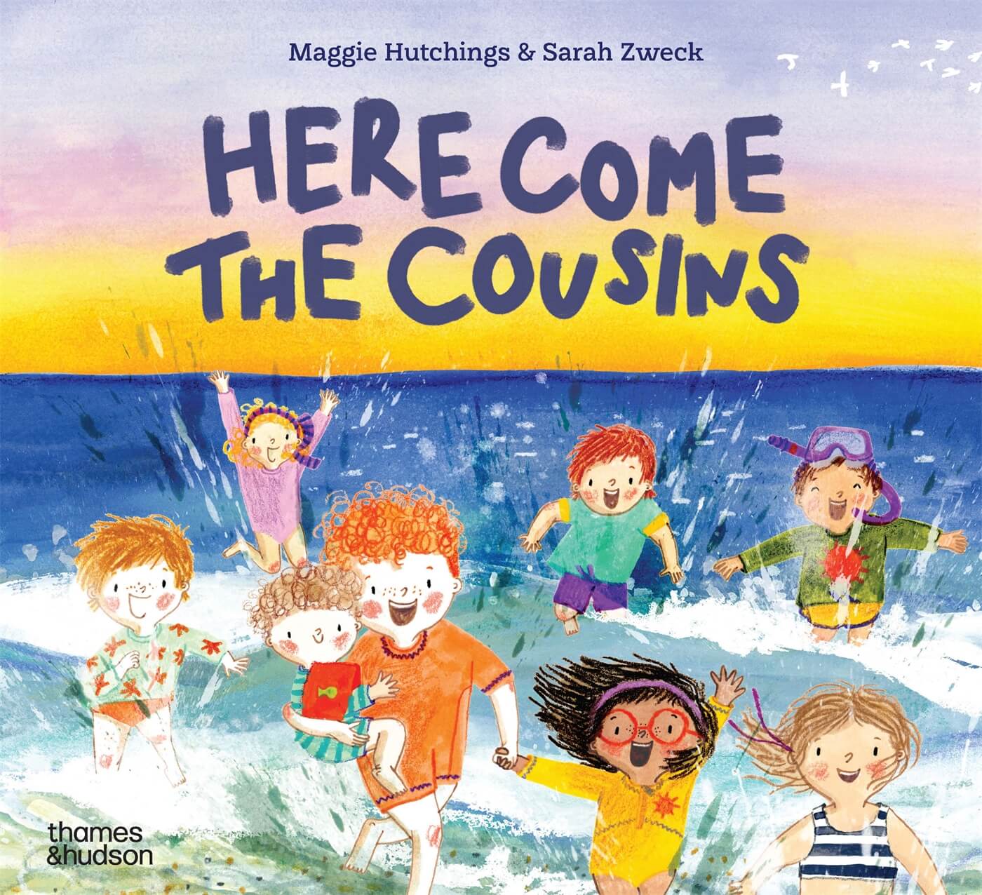 book cover featuring illustration of kids running out of the ocean smiling